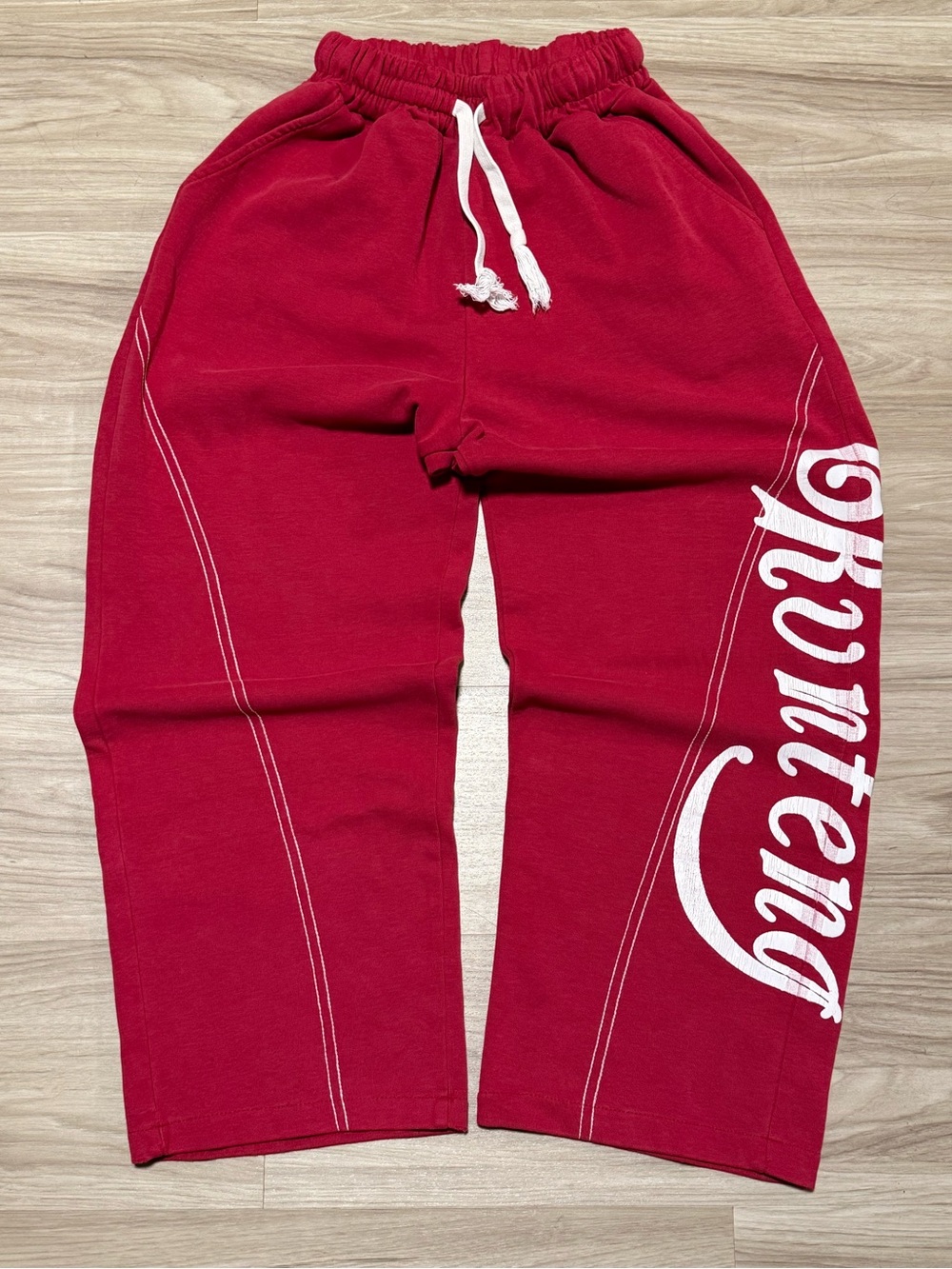 Y2K Runteng Red Baggy Sweatpants Contrast Stitch Wide Leg Joggers oversized M